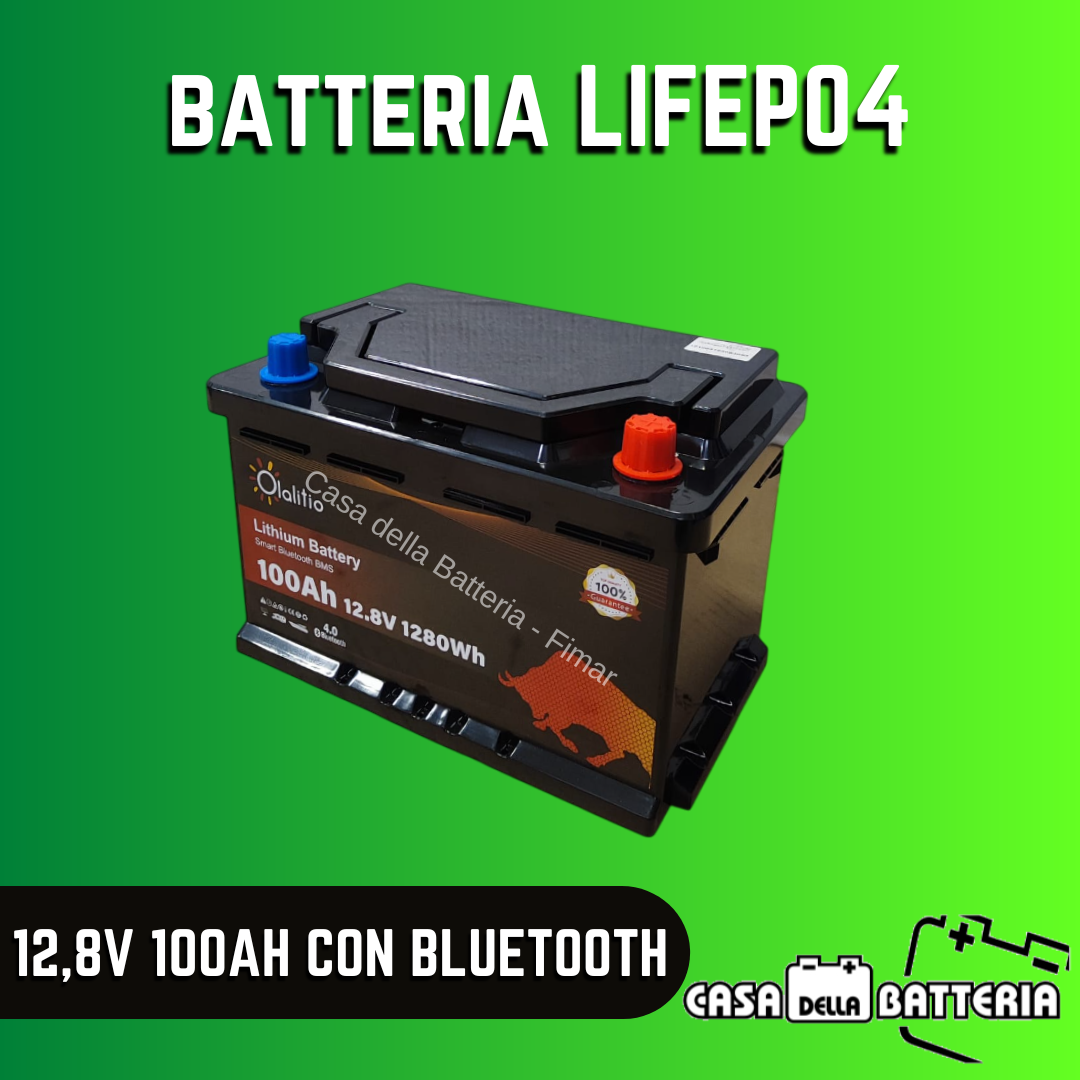 Batteria LiFeP04 12,8V 100AH Olalitio con BMS e Bluetooth