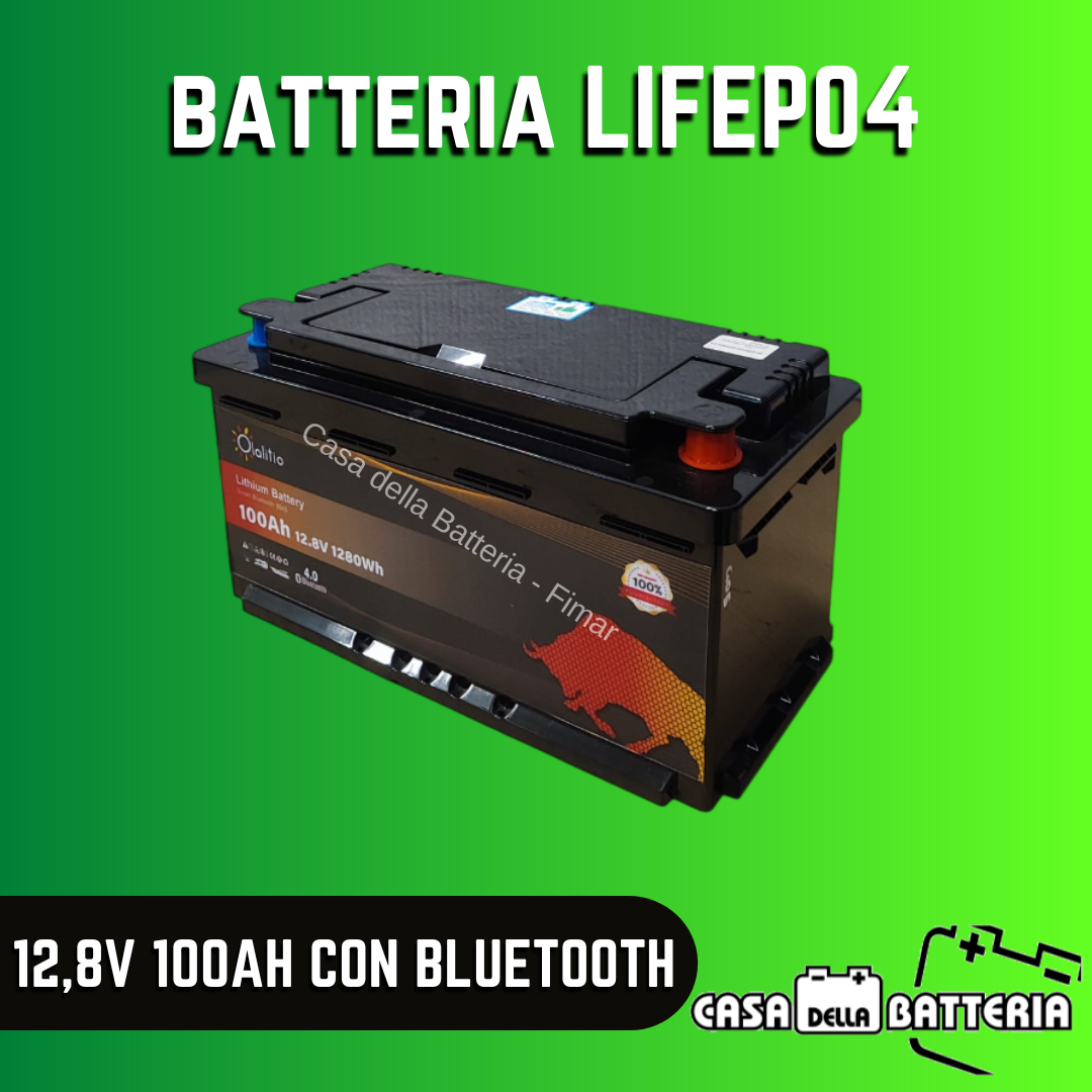 Batteria LiFeP04 12,8V 100AH Olalitio con BMS e Bluetooth