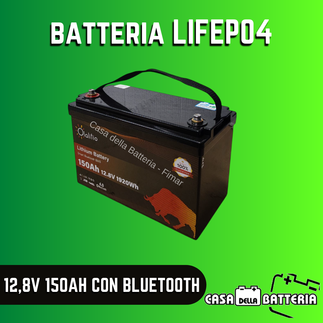 Batteria LiFeP04 12,8V 150AH Olalitio con BMS e Bluetooth